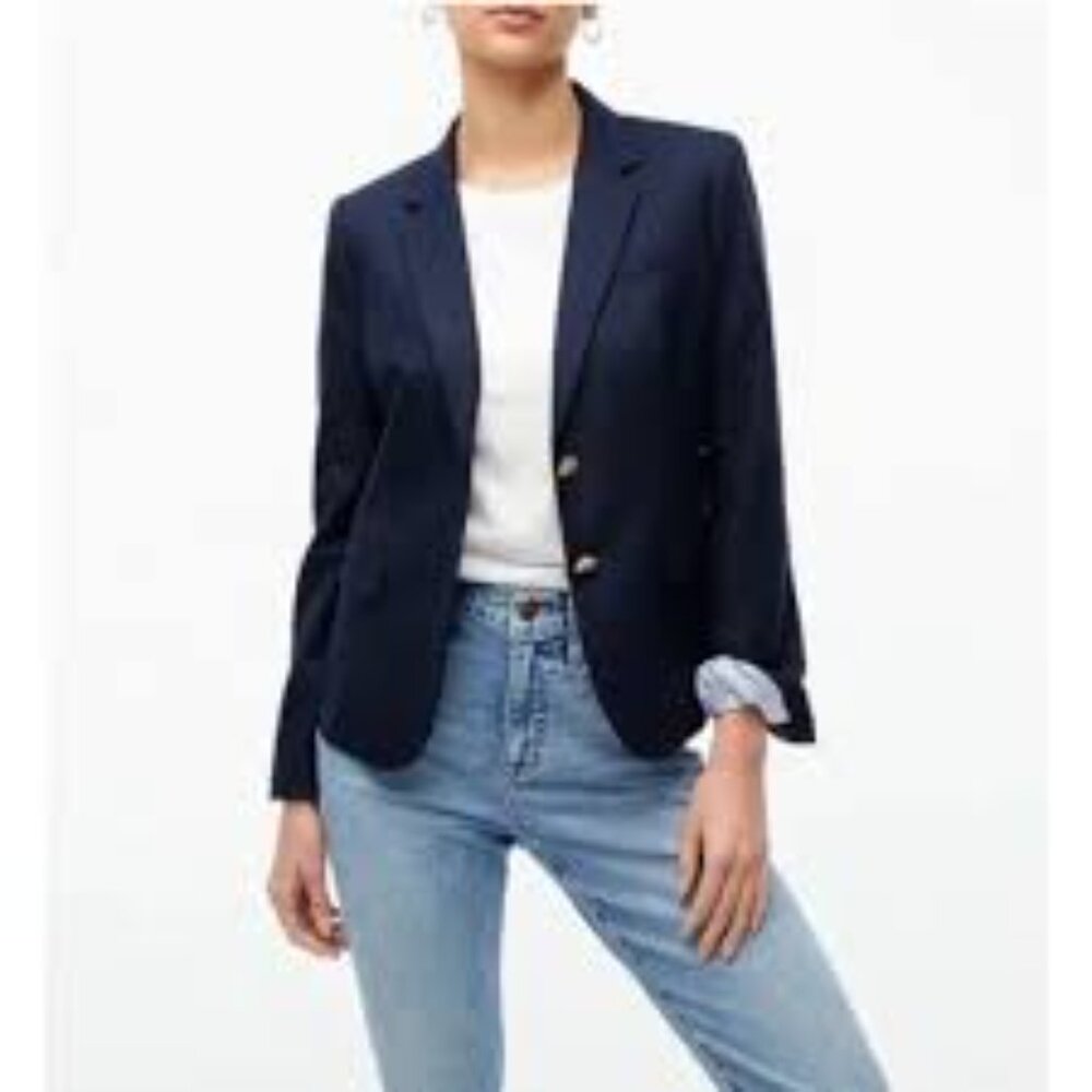 Jcrew factory wool blend navy school boy blazer 8 preppy blue jacket gold b